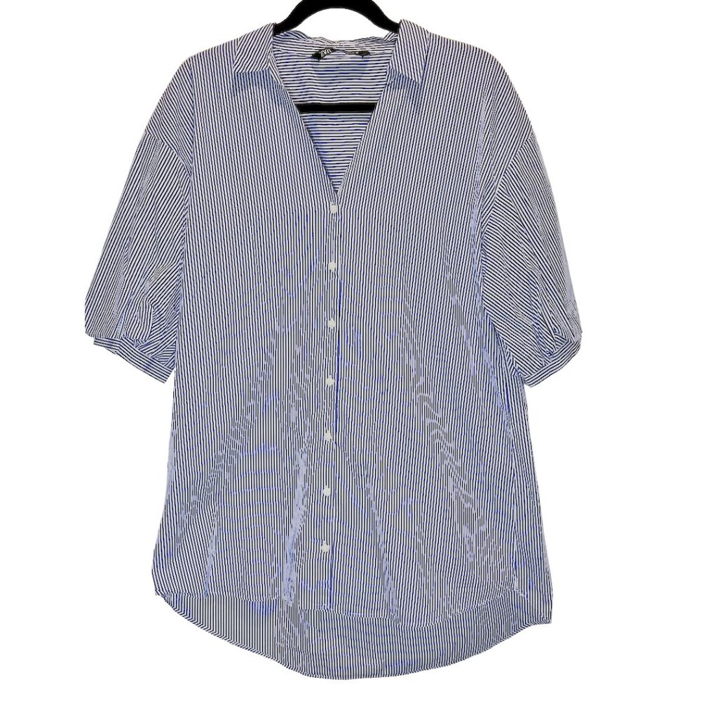 Zara Blue & White Striped Shirt Dress – Women’s XS (Runs Generous)